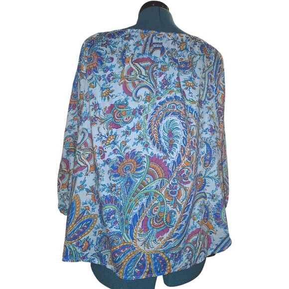 Lauren Ralph Lauren Shirt Blouse Womens 2X Blue Paisley Casual Floral 3/4 Sleeve - Picture 6 of 6